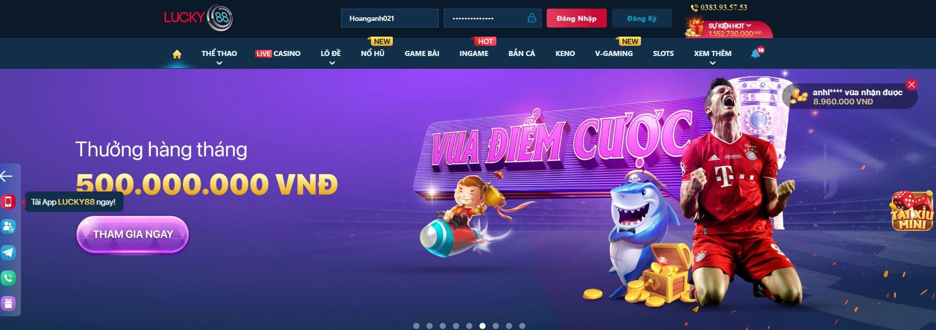 Truy cập trang chủ của Lucky88 và tiến hành đăng nhập