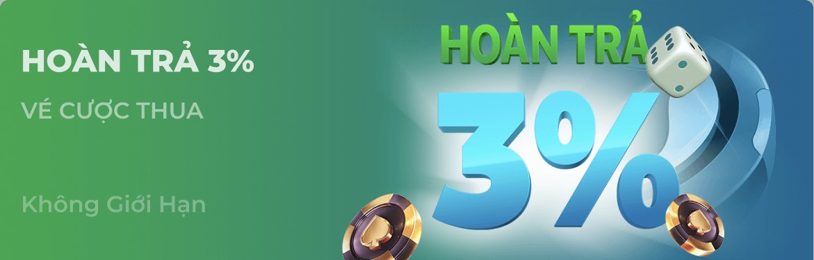 Hoàn trả 3% vé cược thua mỗi ngày